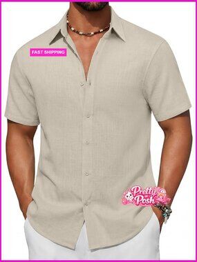 Men's Short Sleeve Button Down Shirt Cotton-Lyocell Blend Casual Summer